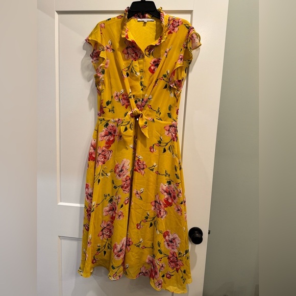 Julia Jordan midi yellow floral dress with ruffle collar - Picture 3 of 9